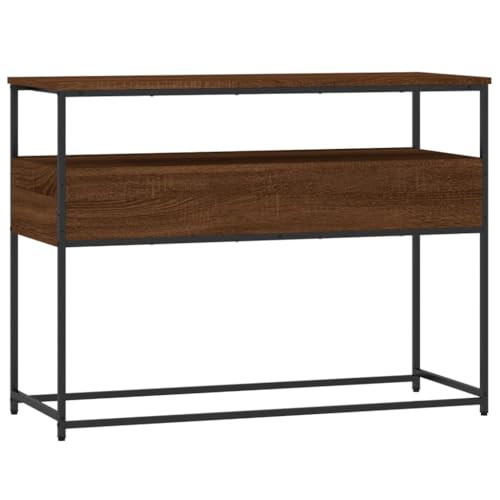 Brown Oak Narrow Console Table with 2 Drawers & Shelf U197