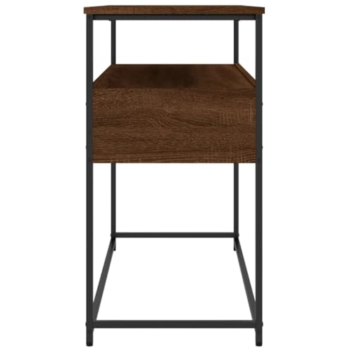 Brown Oak Narrow Console Table with 2 Drawers & Shelf U197