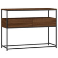 Brown Oak Narrow Console Table with 2 Drawers & Shelf U197