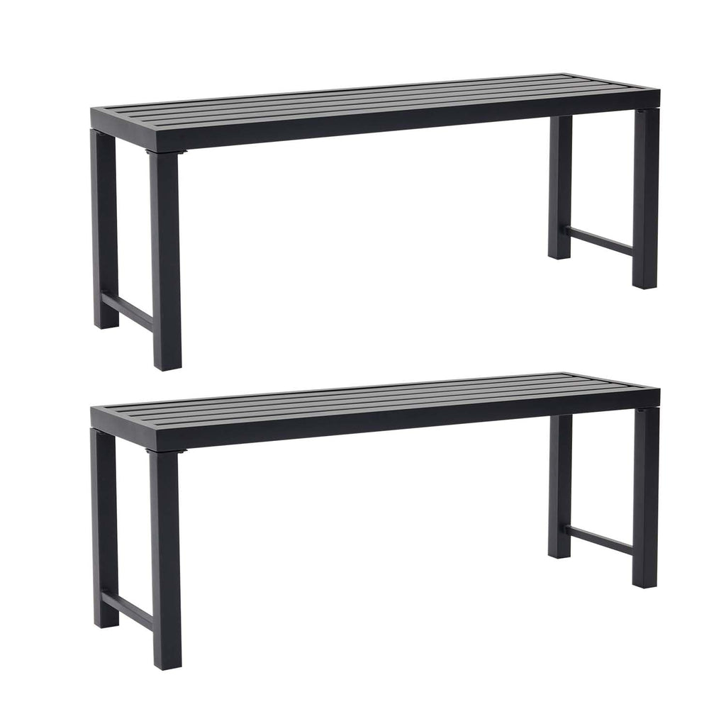 Black Set of 2 Metal Outdoor Backless Bench Y416