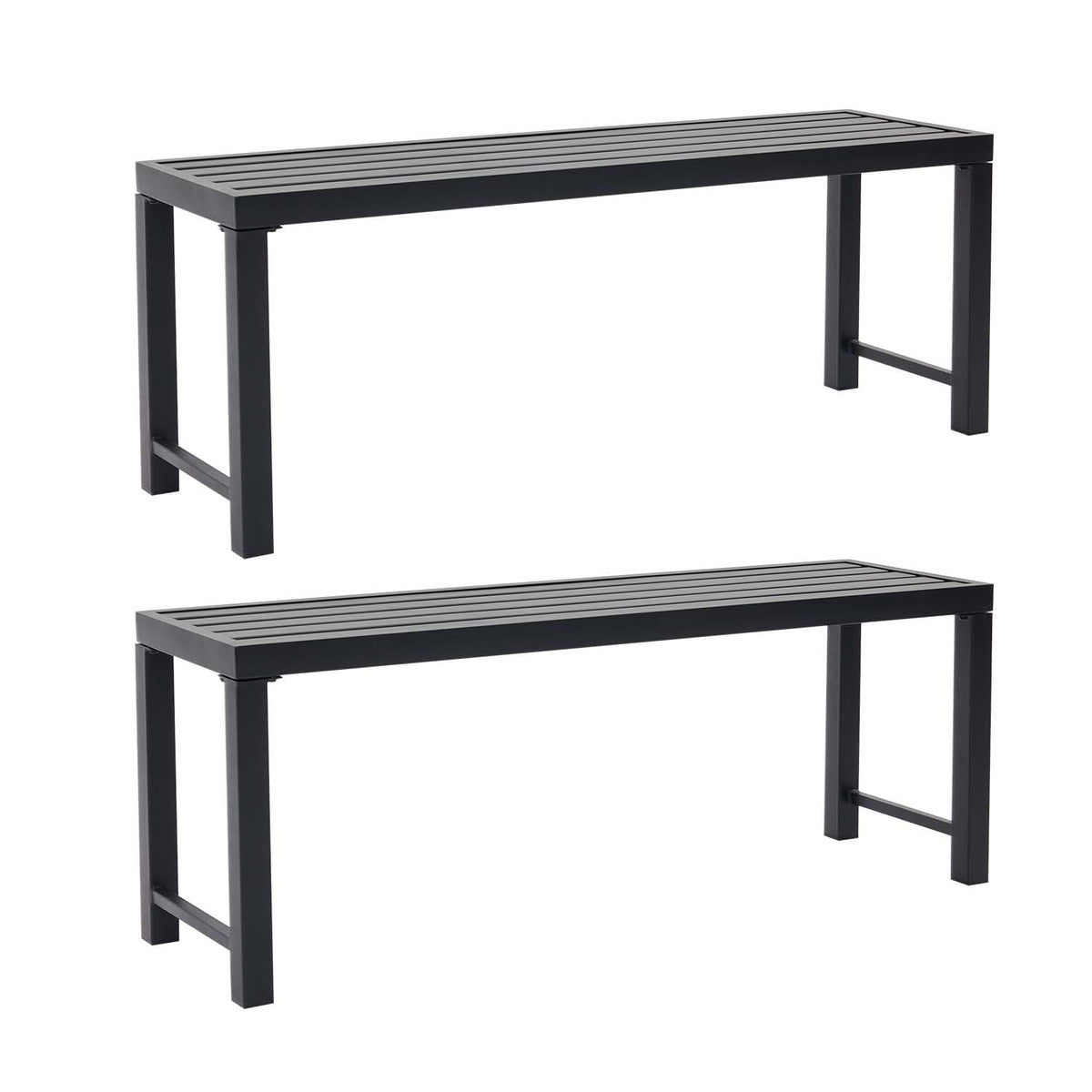 Black Set of 2 Metal Outdoor Backless Bench Y416