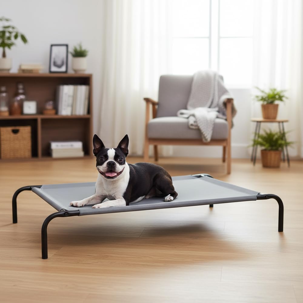 Elevated Dog Bed with Metal Frame, Grey M847031