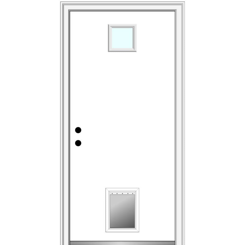 Steel Primed Right Hand In-Swing Prehung Front Door with Pet Door Clear Glass 36" x 80" T171205