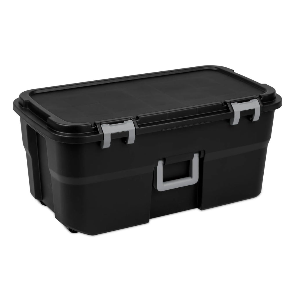 Black Lockable Wheeled Plastic Storage Footlocker V2861