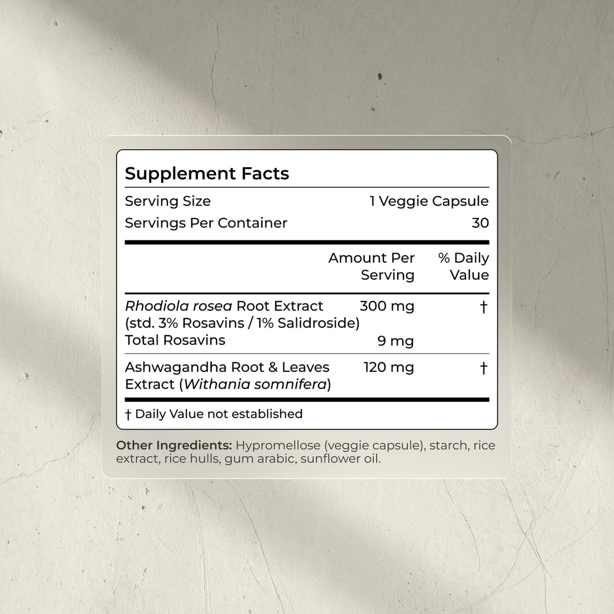 Ashwagandha & Rhodiola 120mg Adaptogen Capsules 30 Vegan Capsules D382