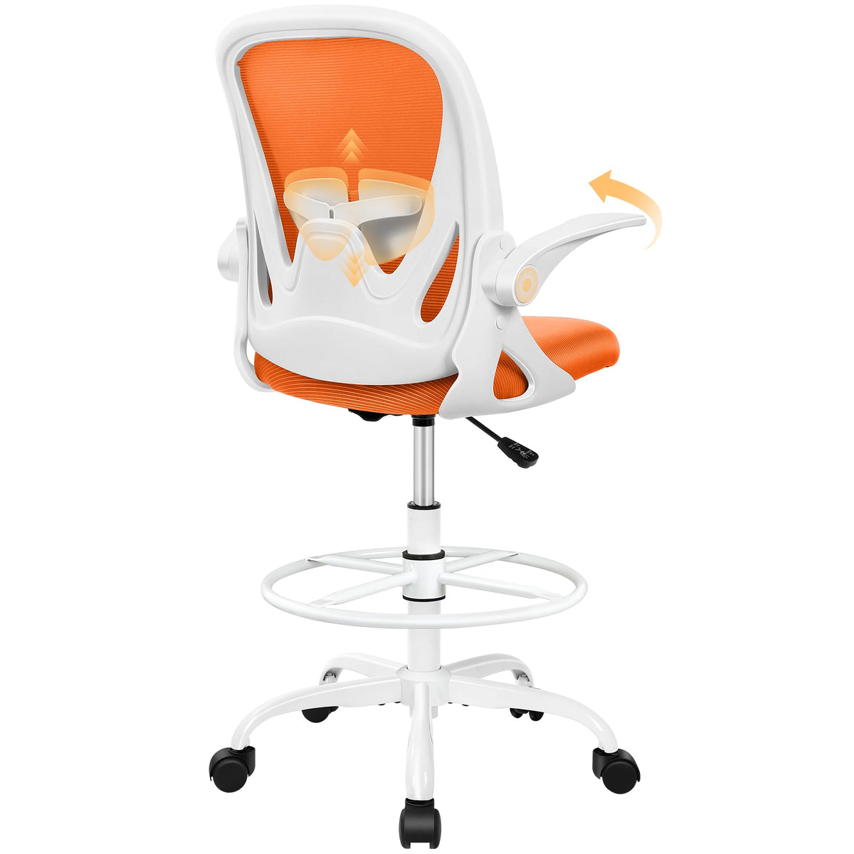 Tall Ergonomic Drafting Chair with Flip-up Armrests and Footrest Ring W83952