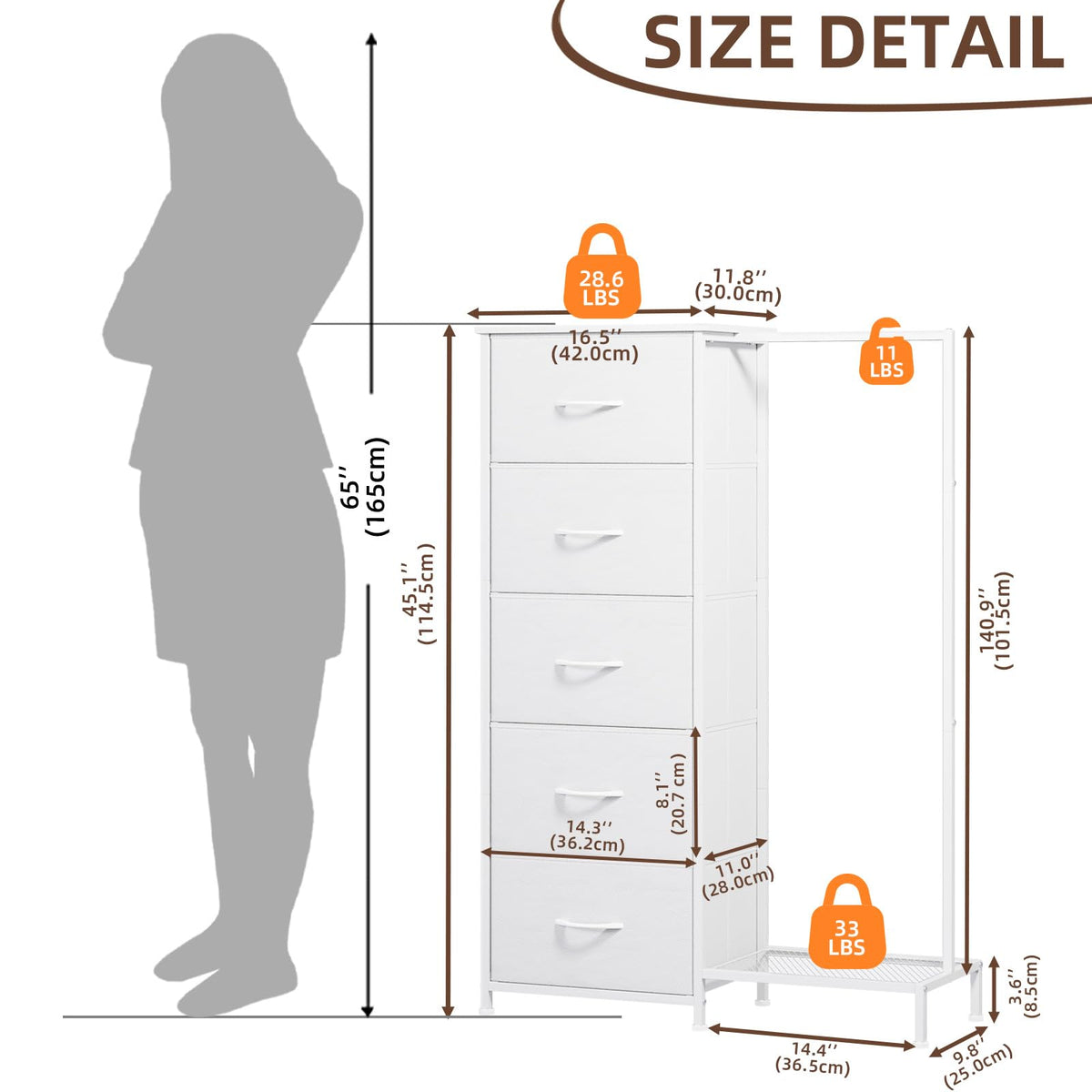 Dresser with Hanging Rack, 5 Drawers I41644