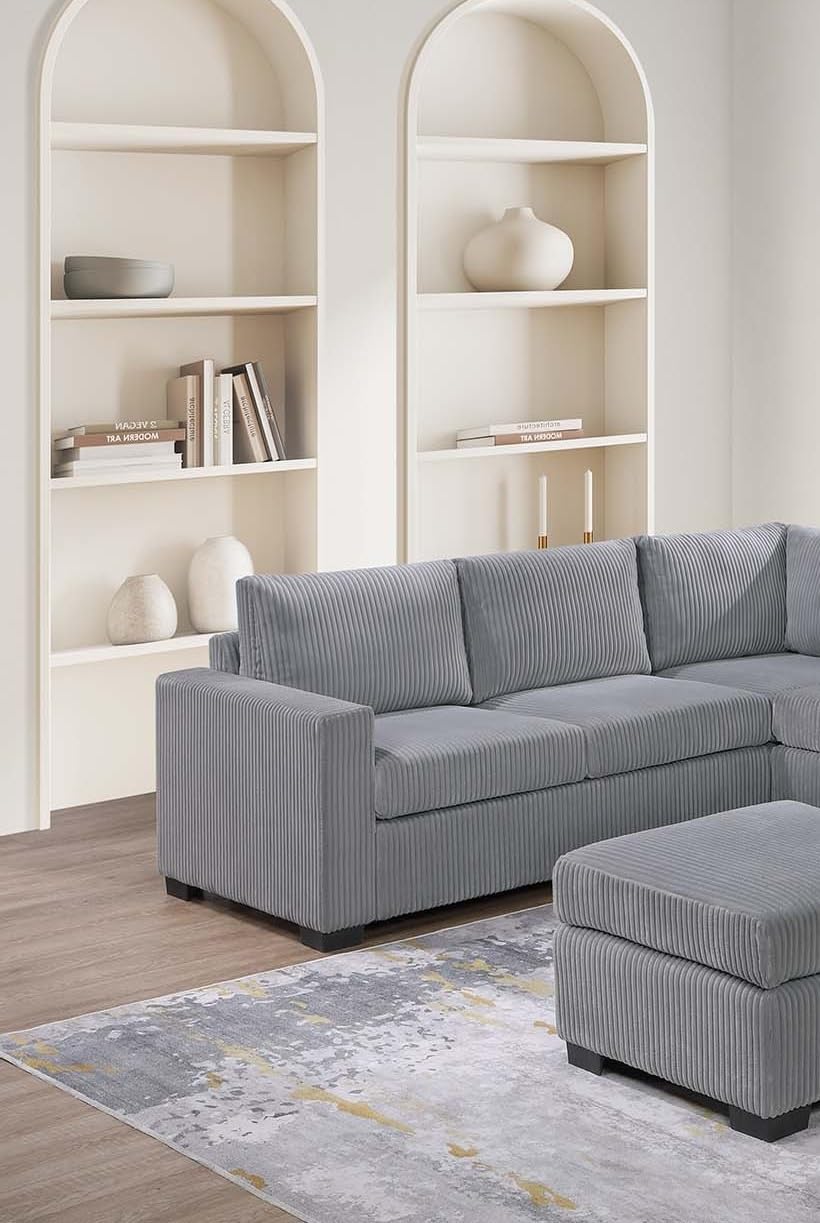 Light Gray 4pc Corduroy Sectional Sofa Set A149