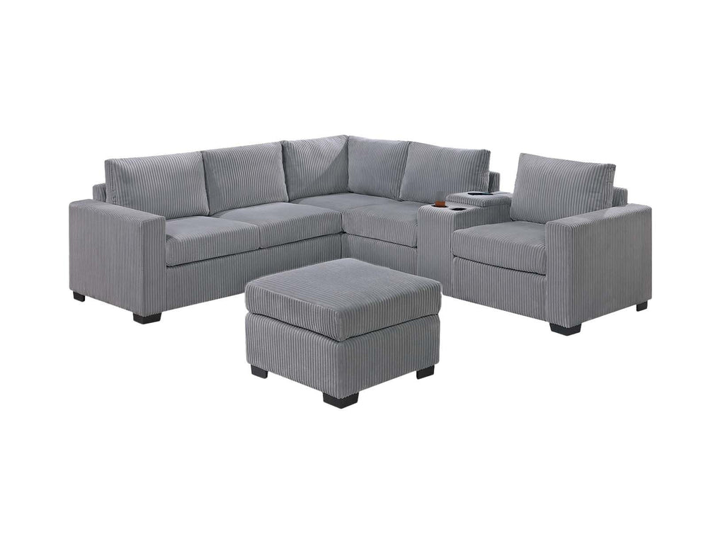 Light Gray 4pc Corduroy Sectional Sofa Set A149