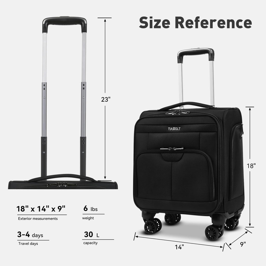 16 Inch Underseat Carry on Luggage with Wheels Black F3587
