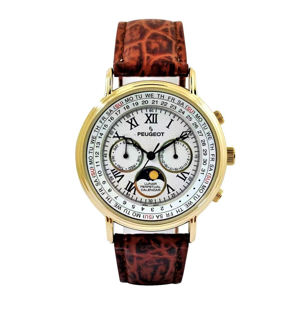 Gold Tone Leather Watch D822
