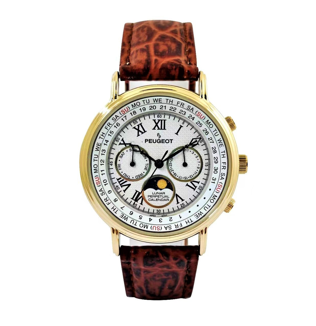 Gold Tone Leather Watch D822