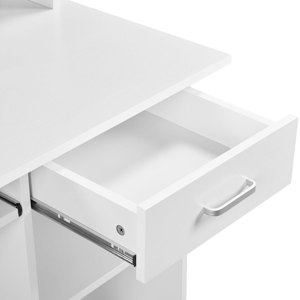 White Computer Desk with Keyboard Tray, Drawers, and Shelves X433