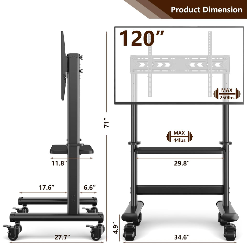 Mobile TV Cart Rolling TV Stand with Wheels for 55-120" TVs R1141
