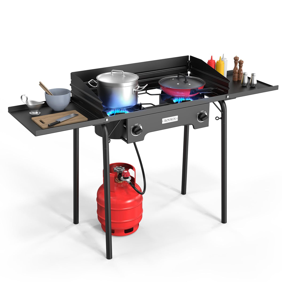 2 Burner Portable Propane Gas Stove with Side Shelves K37881