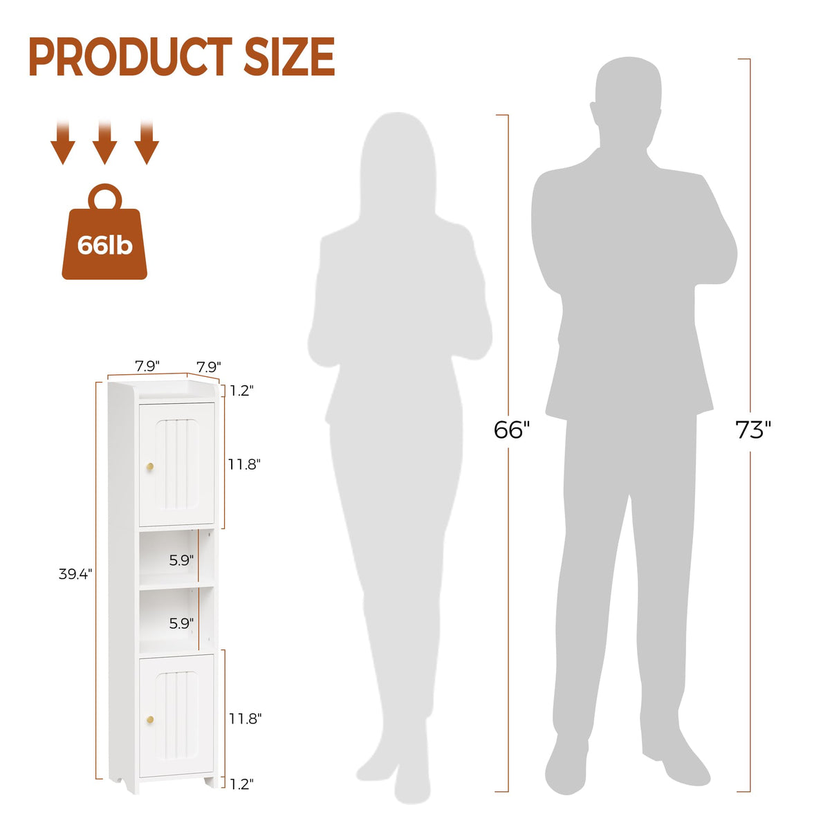 Slim Bathroom Storage Cabinet with 2 Doors and Adjustable Shelf V905
