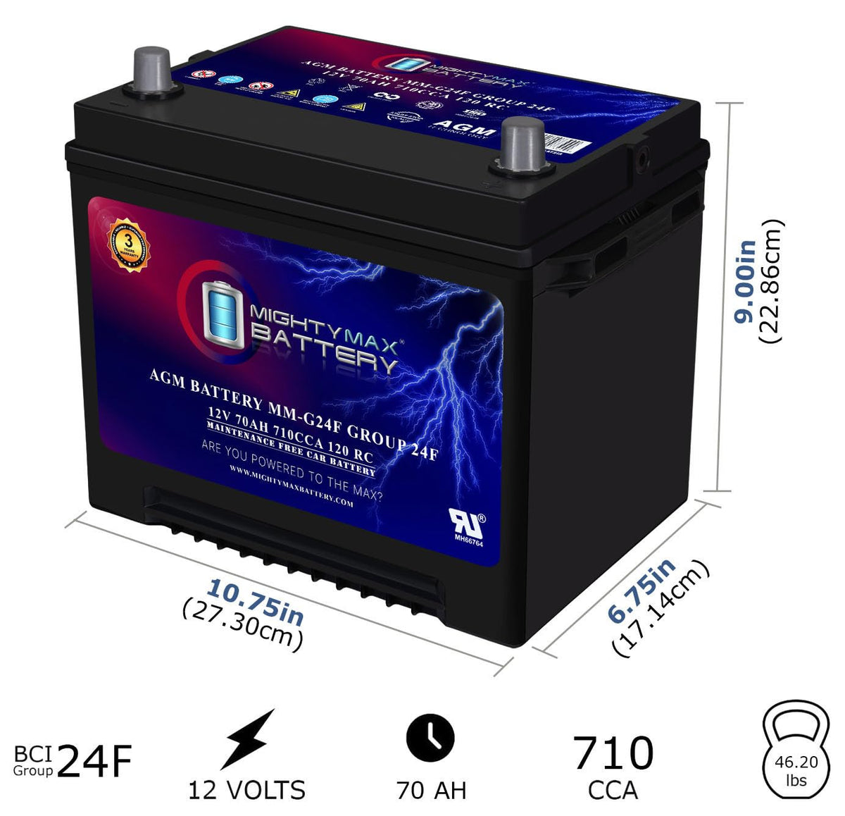 12V 70Ah AGM Replacement Battery N3892