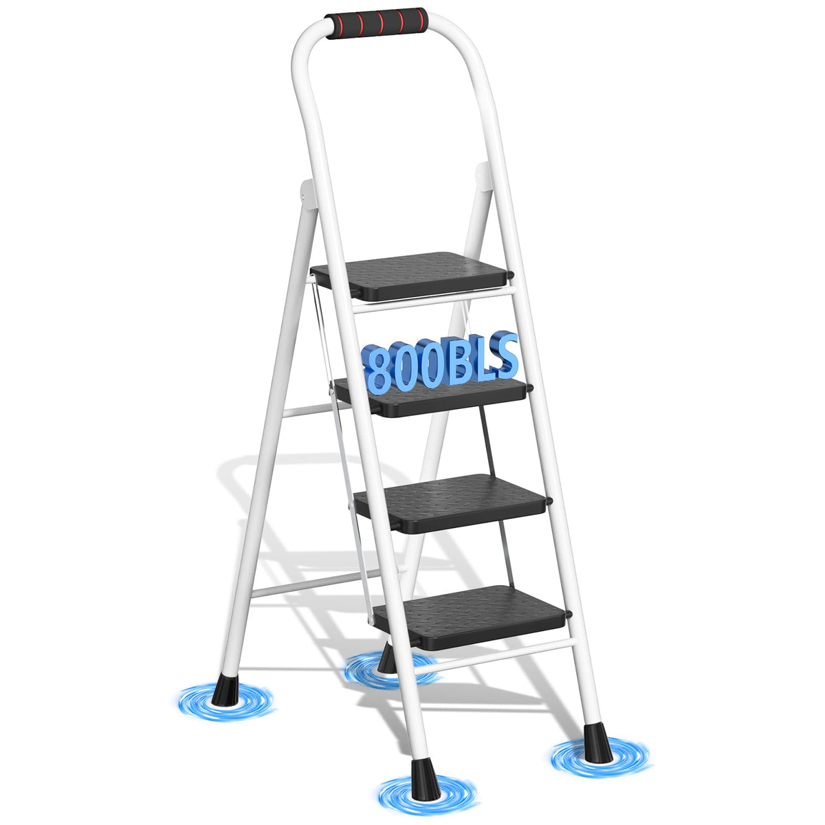 4 Step Ladder Folding Step Stool with Handrail 800lb White T266