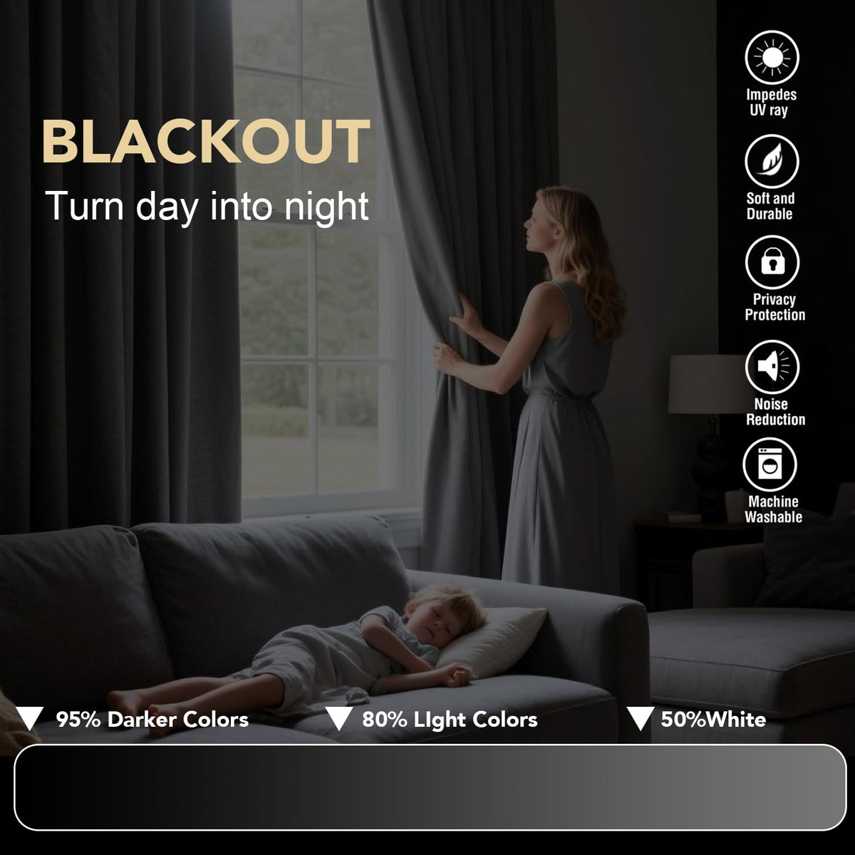 Polyester Room Darkening Blackout Curtain 100 x 84 Inches C118801