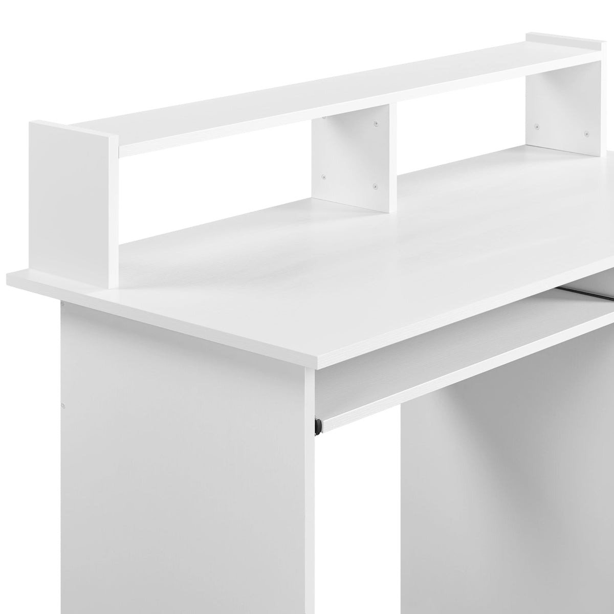 White Computer Desk with Keyboard Tray, Drawers, and Shelves X433