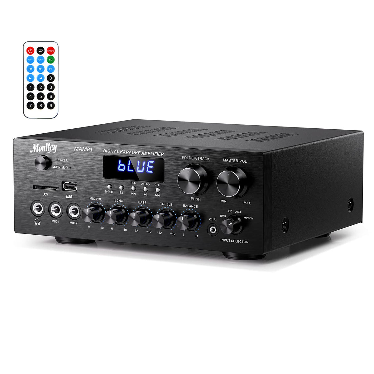 Bluetooth Stereo Receiver Amplifier with USB SD AUX RCA MIC, 400W Peak K67749
