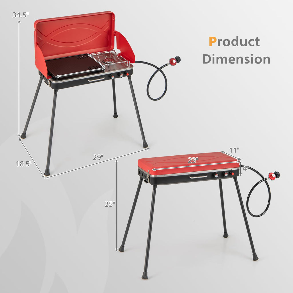 2-Burner Portable Gas Camping Stove with Detachable Legs J56482