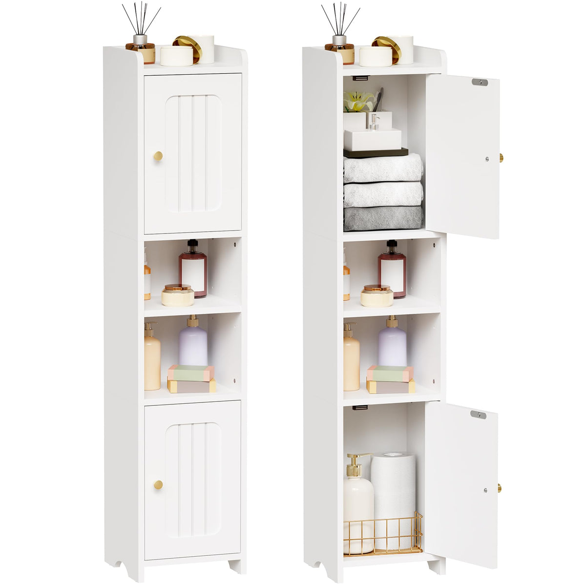 Slim Bathroom Storage Cabinet with 2 Doors and Adjustable Shelf V905