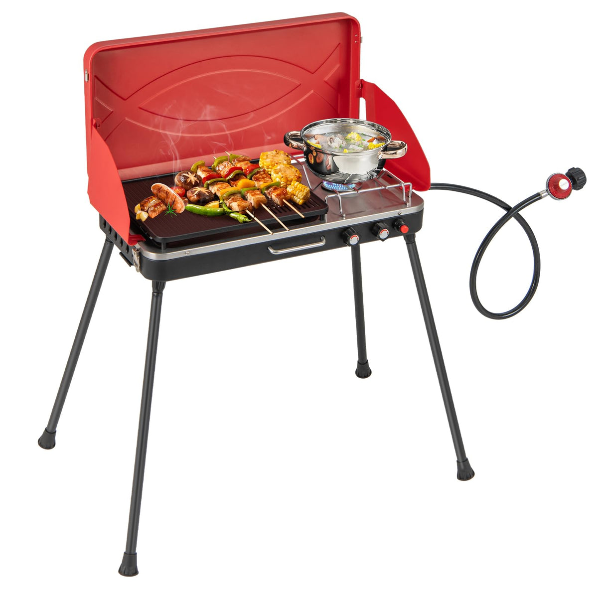 2-Burner Portable Gas Camping Stove with Detachable Legs J56482