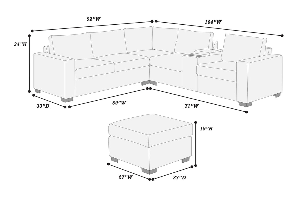 Light Gray 4pc Corduroy Sectional Sofa Set A149