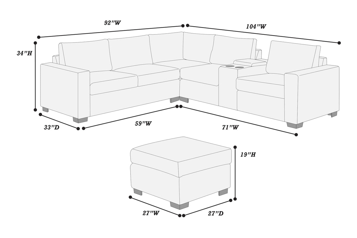 Light Gray 4pc Corduroy Sectional Sofa Set A149