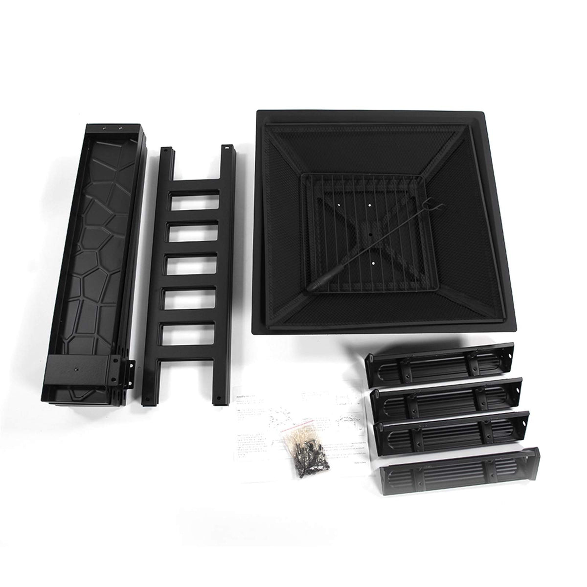 Black 32" Wood Burning Fire Pit Table with Grate, Poker and Spark Screen Cover L145