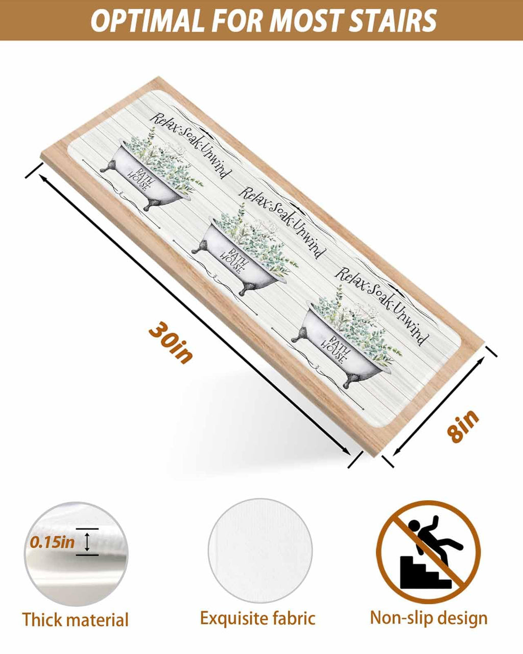 Eucalyptus Leaves 15 Pack Non Slip Stair Treads 8x30 inch A593233