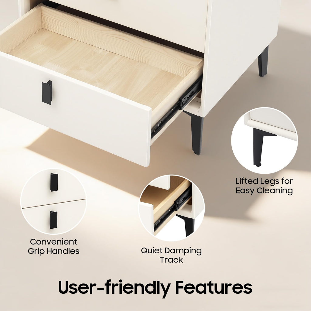 Beige White 3 Drawer Nightstand with Wireless Charging D406913