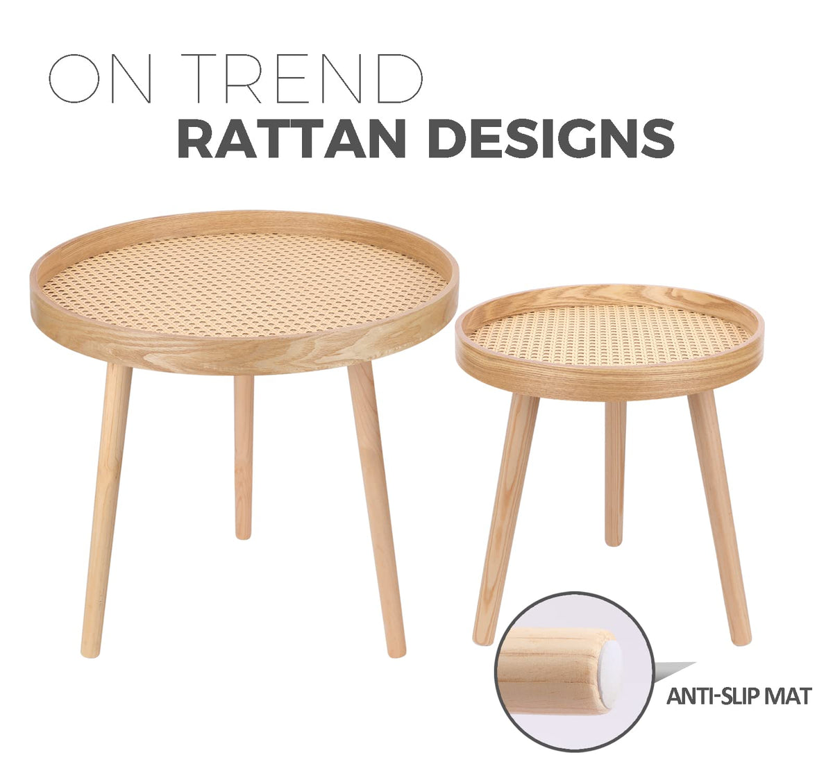Round Coffee Table Set of 2 Natural Rattan I61882