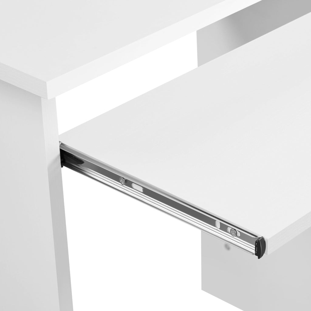 White Computer Desk with Keyboard Tray, Drawers, and Shelves X433