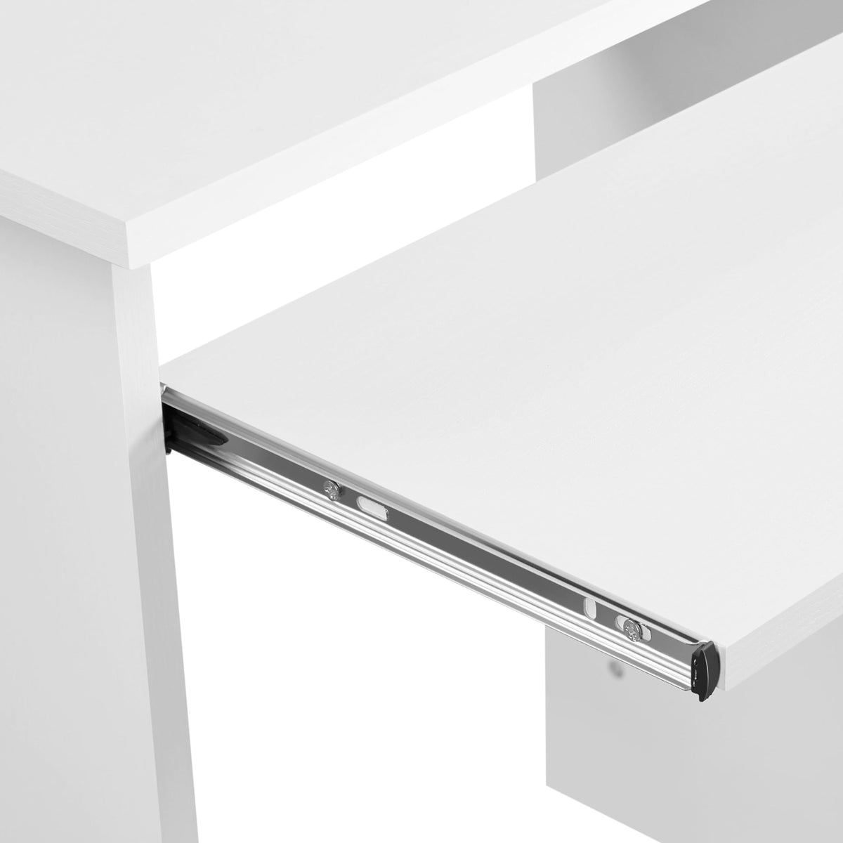 White Computer Desk with Keyboard Tray, Drawers, and Shelves X433