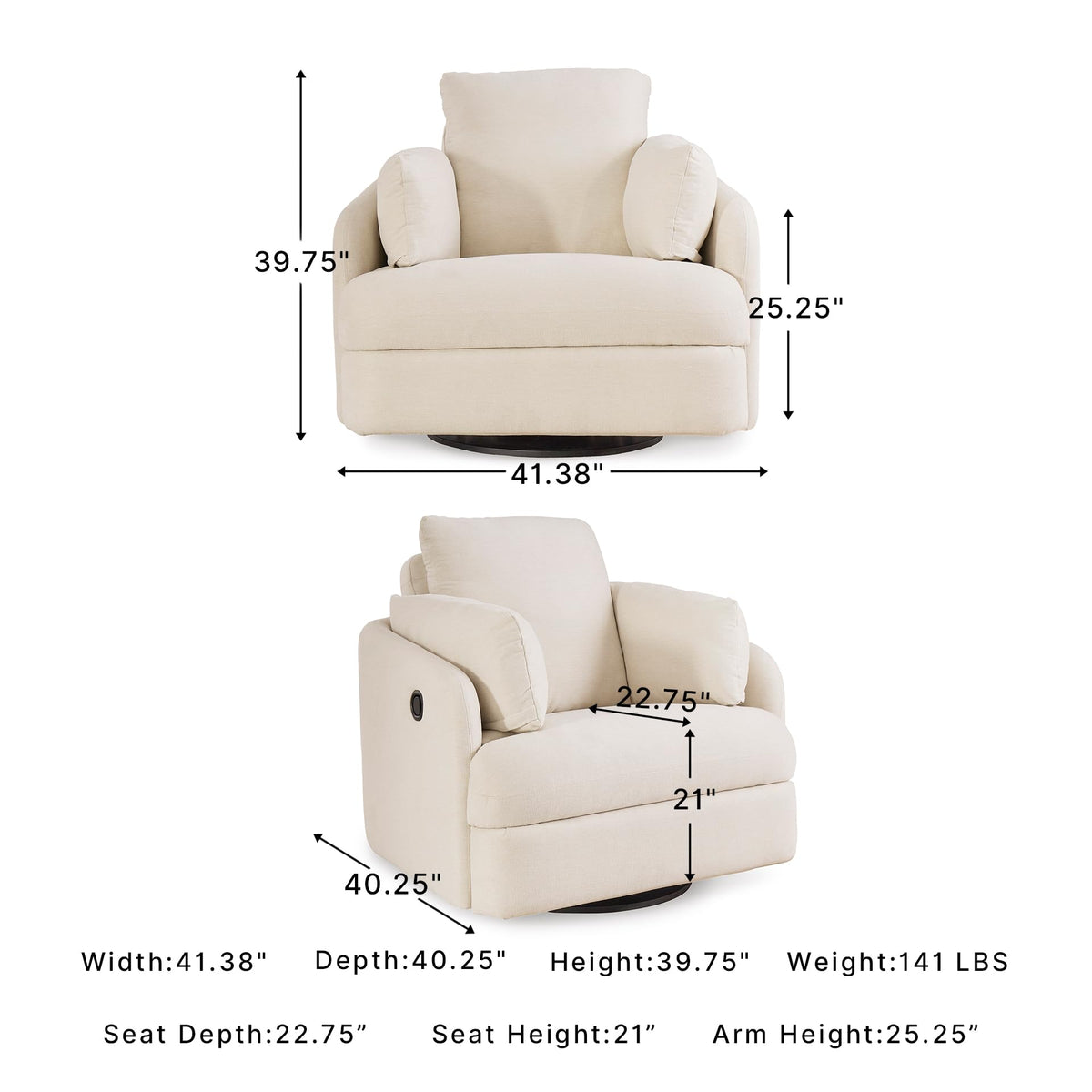 Beige Swivel Glider Recliner Rocking Chair Q75727