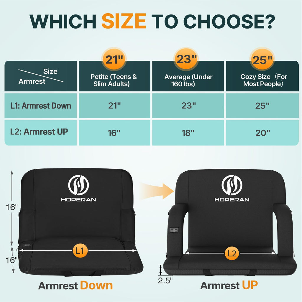 Black Heated Stadium Seats for Bleachers, 2 PCS B704