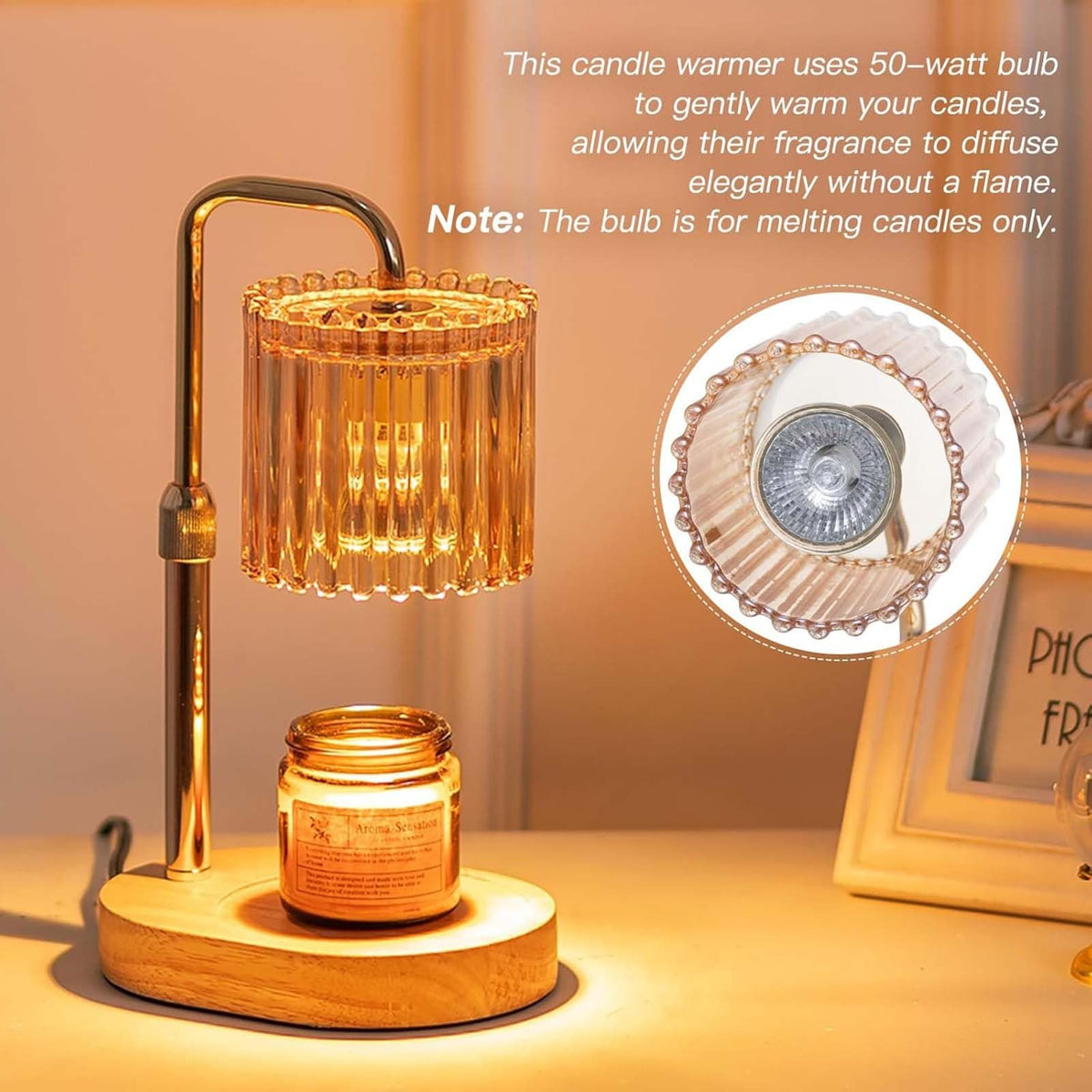 Candle Warmer Lamp with Timer, 2 Bulbs Height Adjustable Dimmable C604066