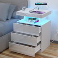 White 3 Drawer Nightstand with Wireless Charging Station P2839