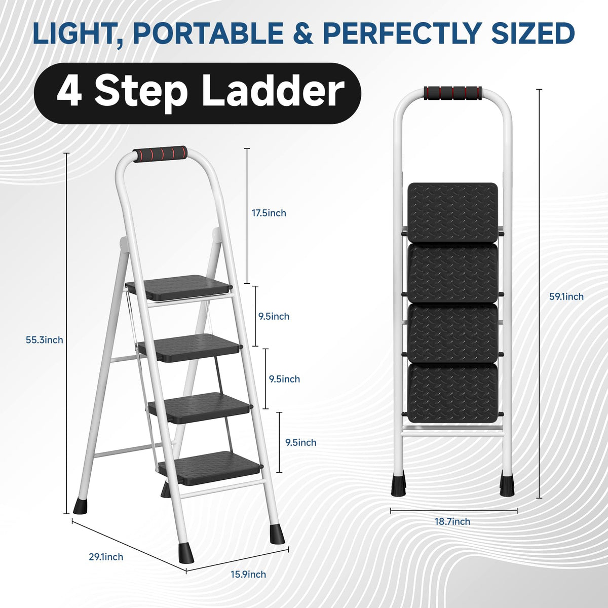 4 Step Ladder Folding Step Stool with Handrail 800lb White T266