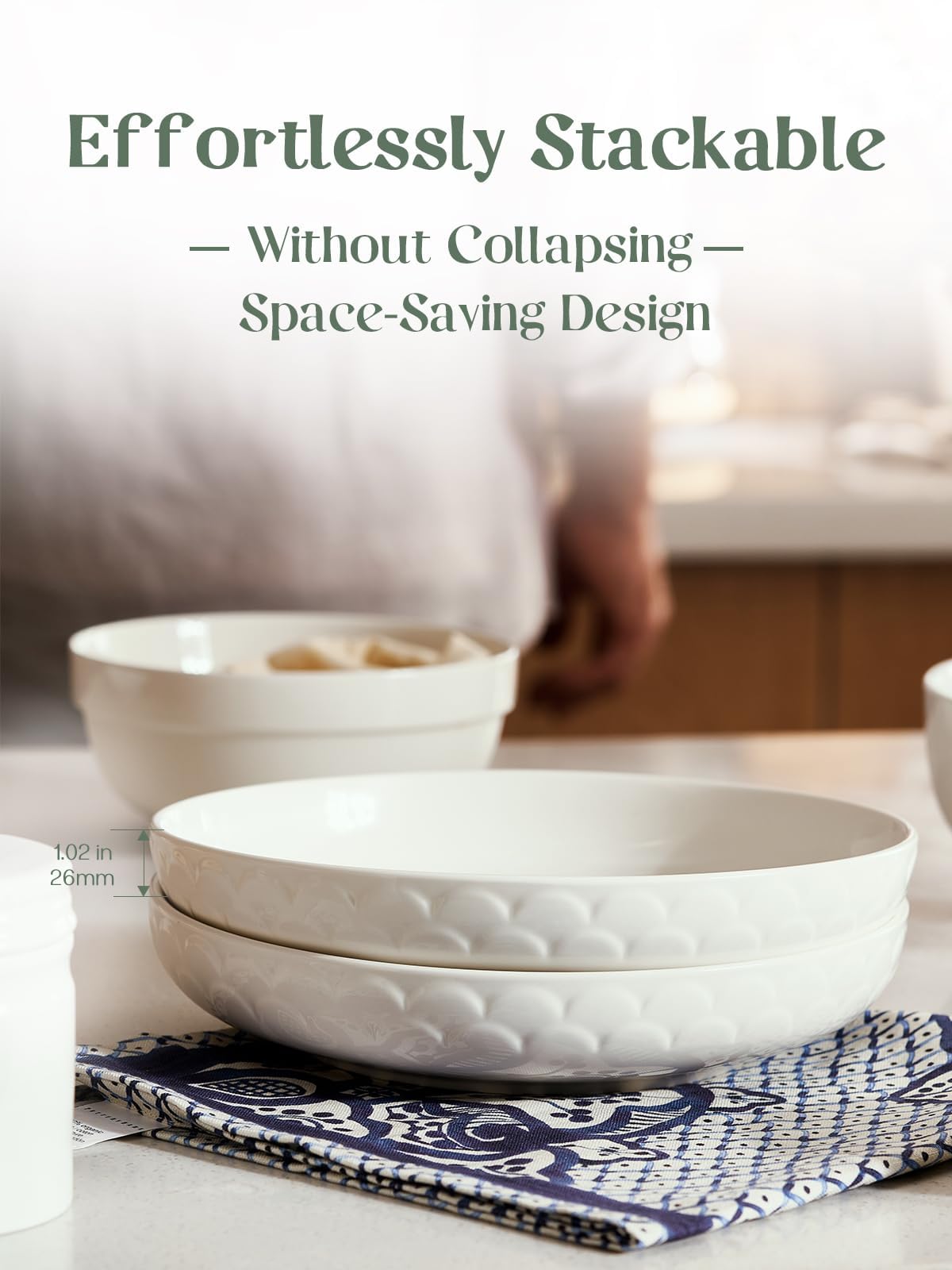 Set of 4 White Ceramic Pasta Bowls P60681