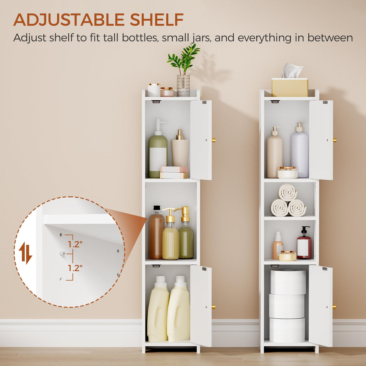 Slim Bathroom Storage Cabinet with 2 Doors and Adjustable Shelf V905