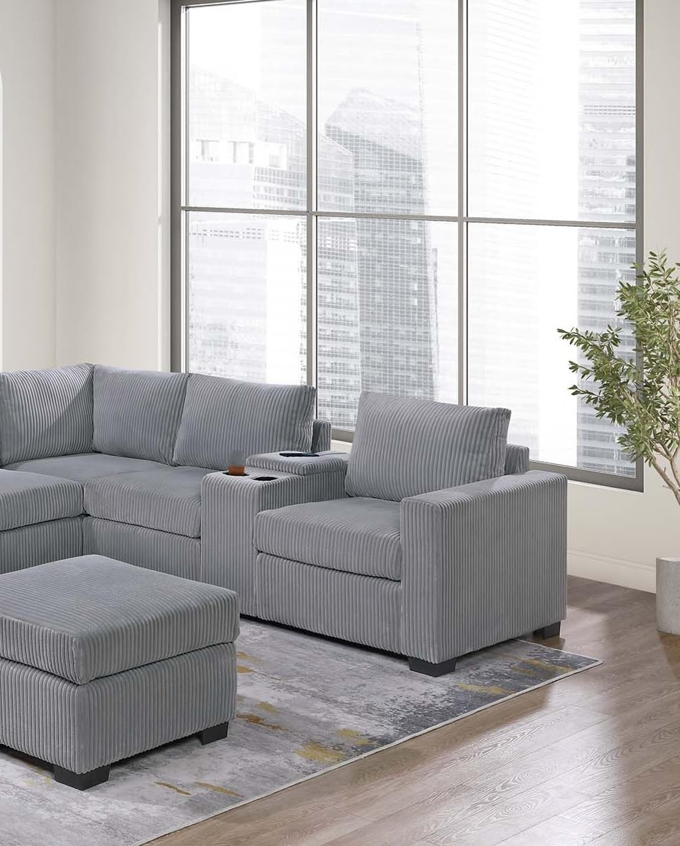 Light Gray 4pc Corduroy Sectional Sofa Set A149
