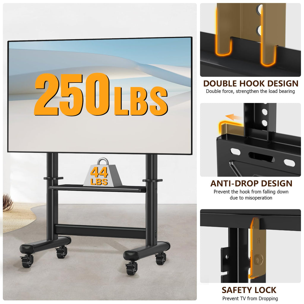 Mobile TV Cart Rolling TV Stand with Wheels for 55-120" TVs R1141