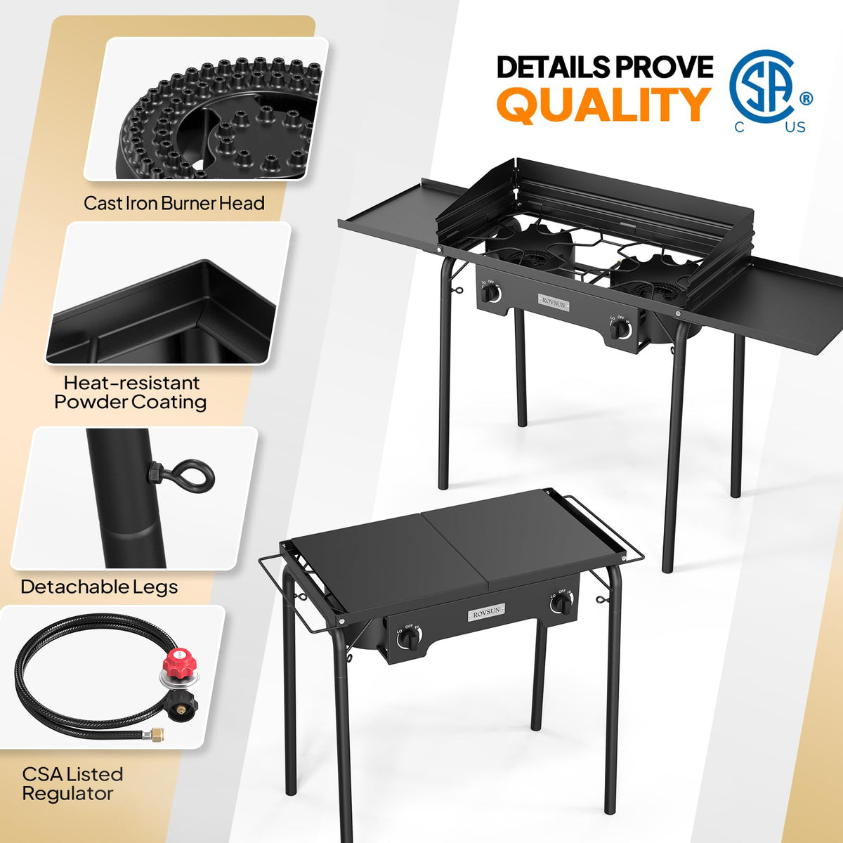 2 Burner Portable Propane Gas Stove with Side Shelves K37881