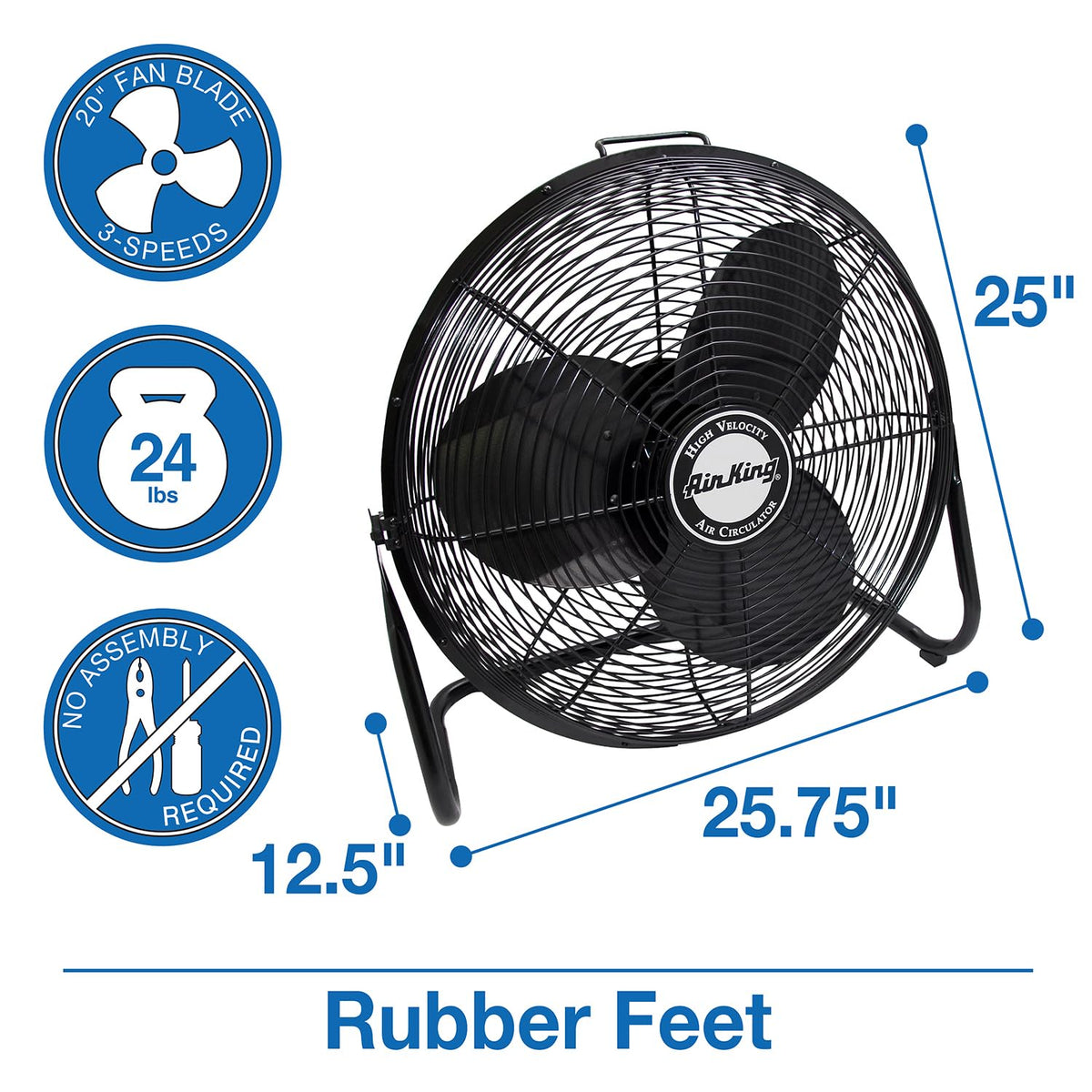 20-Inch High Velocity Pivoting Floor Fan, Black E56730