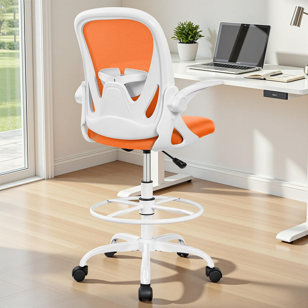 Tall Ergonomic Drafting Chair with Flip-up Armrests and Footrest Ring W83952