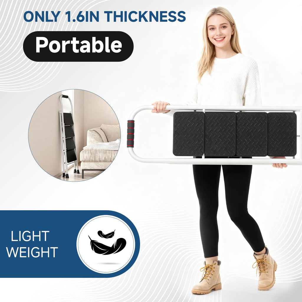 4 Step Ladder Folding Step Stool with Handrail 800lb White T266