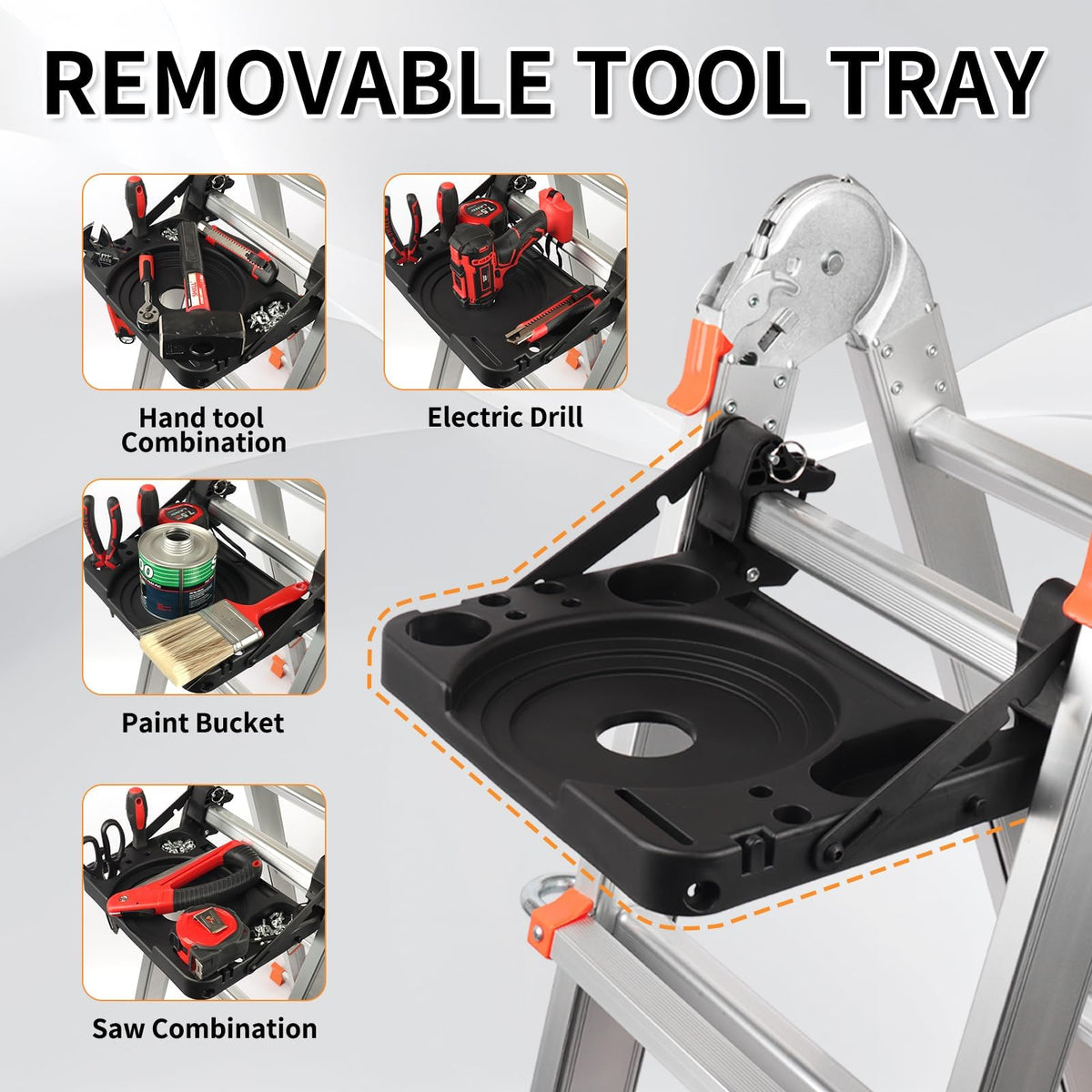 11FT Multi Position Aluminum Folding Ladder with Tool Tray B8951